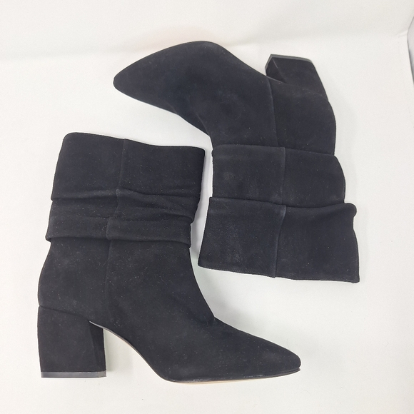 Botkier Skylar Black Suede Pounted Toe Heeled Boot With Folded Slouchy Look - Picture 5 of 9